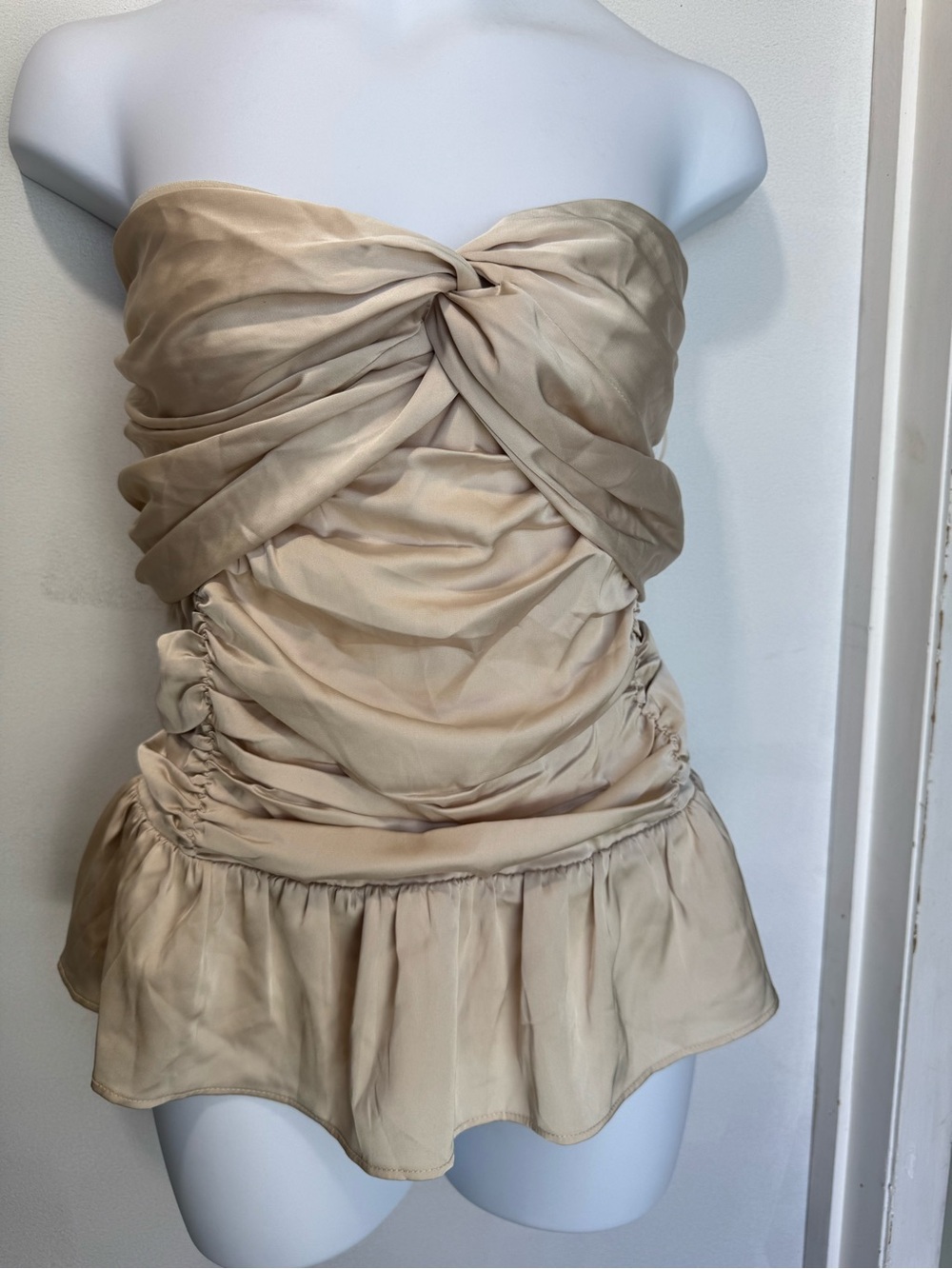 Express Strapless Ruched Cream Mini Dress